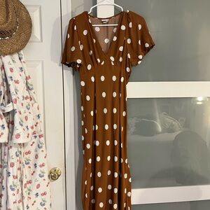 a new day Rust Midi Dress with White Polka Dots